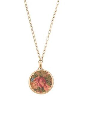 Patricia Nash Coretta Leather Inset Medallion Necklace Floral Adjustable NWT
